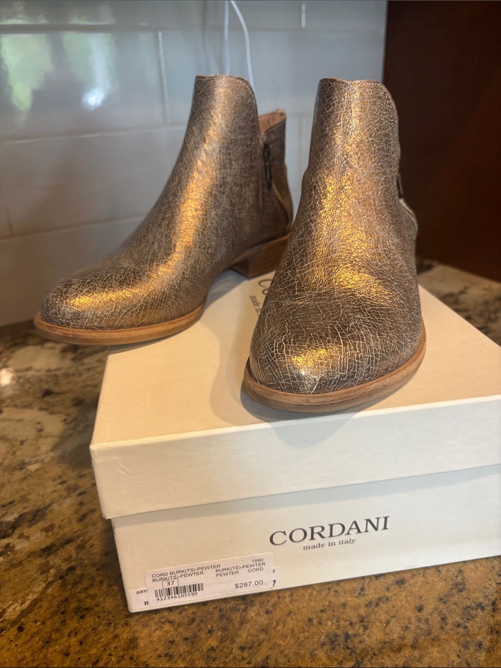 Cordani Metallic Pewter Crackle Ankle Booties
